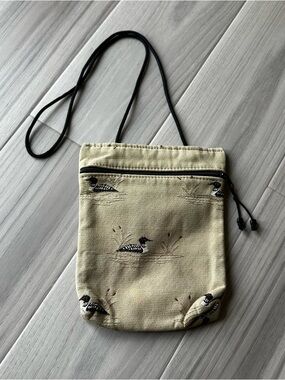 Canvas Crossbody Bag with Loon Embroidery